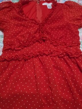 Alice + Olivia Red Polka Dot Ruffle Midi Dress